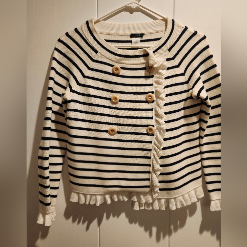 J. Crew Blue & White Striped Cardigan - XS